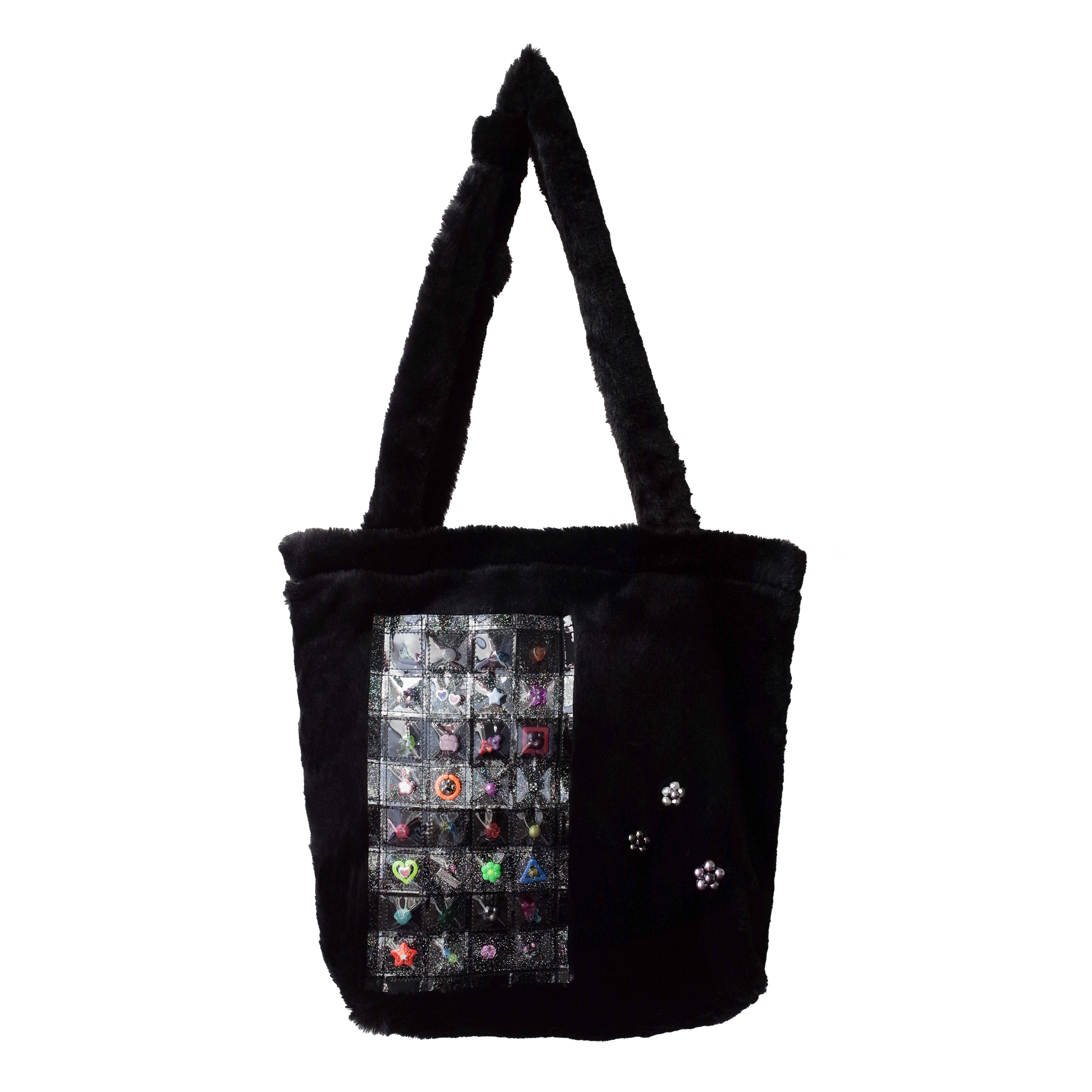 Run into Flowers Fur Bag Black