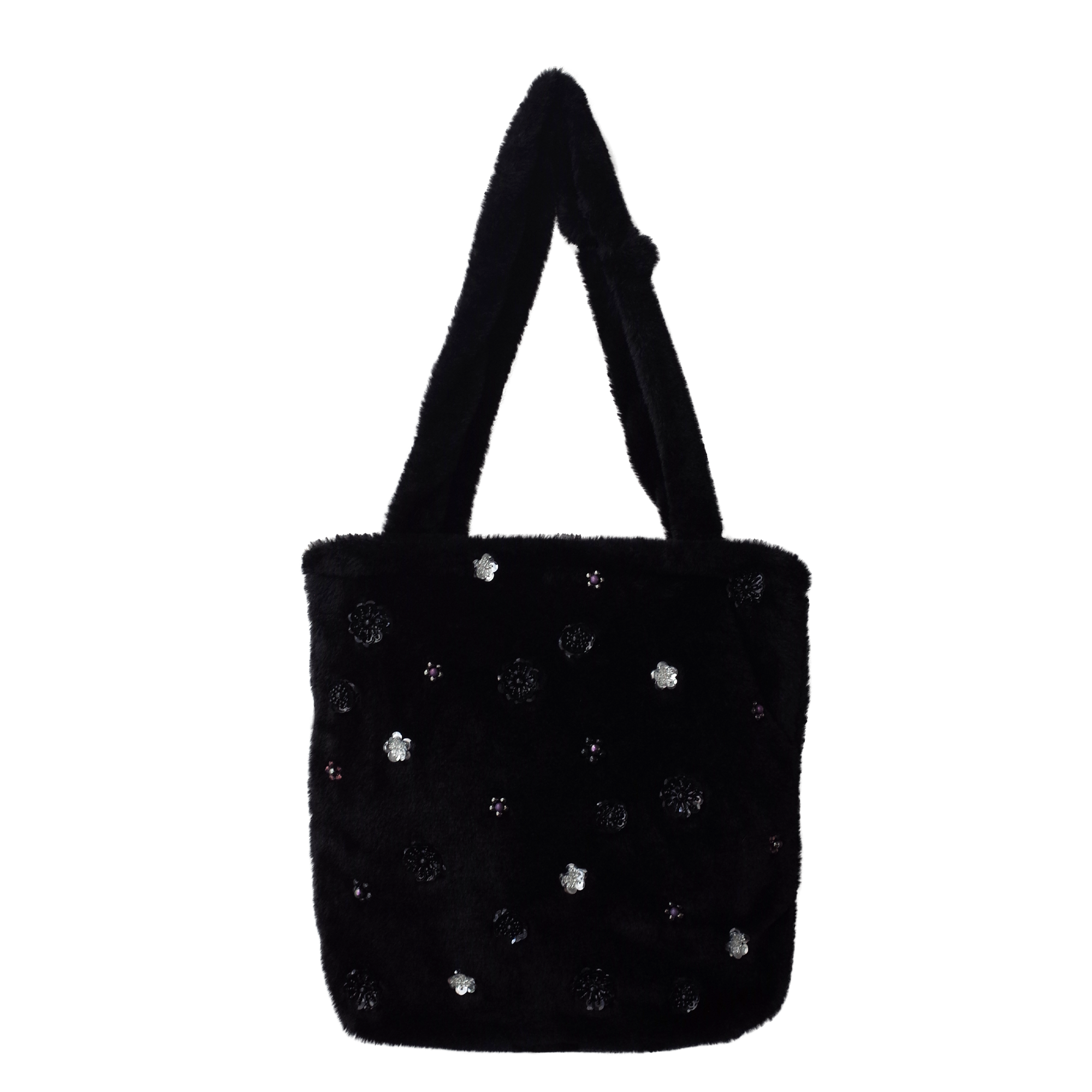 Sasha Floral Fur Bag Black